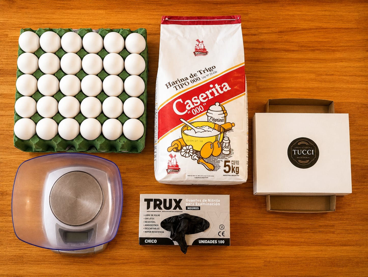Harina y huevos para preparar pasta fresca artesanal
